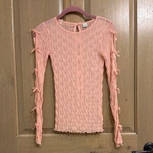 Find Me Now Sheer Coral Pink Top With Bows Size XS